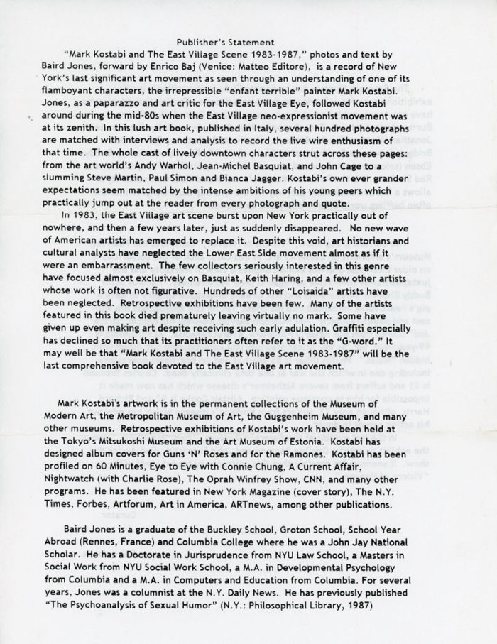 press statement mark kostabi baird jones