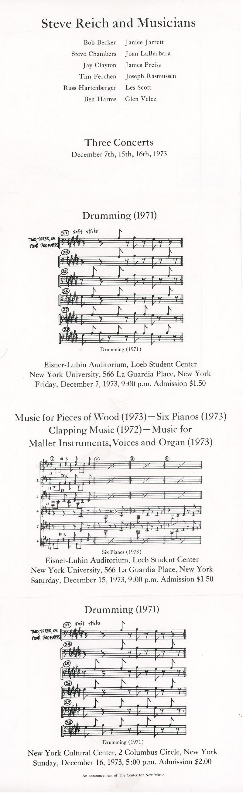 steve reich center for new music