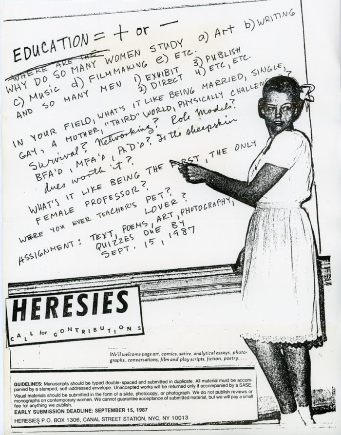 Heresies,-Call-for-Contributions,-Education,-Flyer,-1987