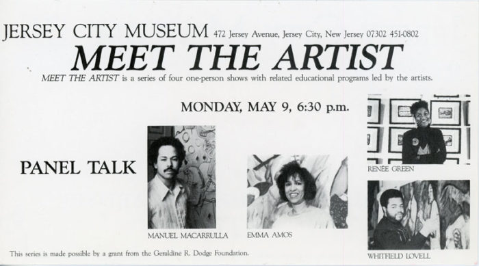 Jersey-City-Museum,-Manual-Macarrulla,-Emma-Amos,-Renee-Green,-Whitfield-Lovell,-Meet-the-Artists,-Card