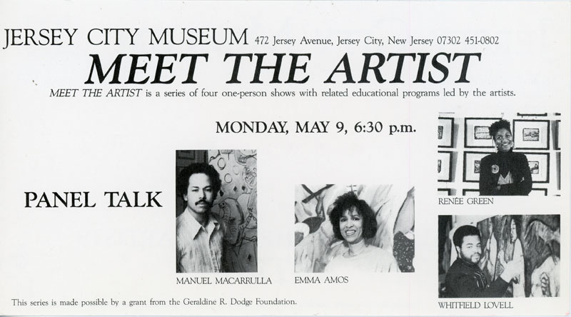 Jersey-City-Museum,-Manual-Macarrulla,-Emma-Amos,-Renee-Green,-Whitfield-Lovell,-Meet-the-Artists,-Card