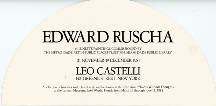 Leo-Castelli,-Edward-Ruscha,-35-Lunette-Paintings,-Card,-1987---back