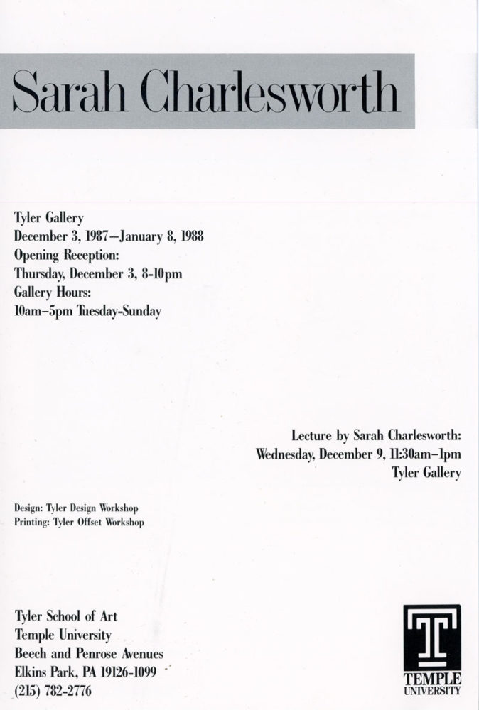 sarah charlesworth tyler gallery