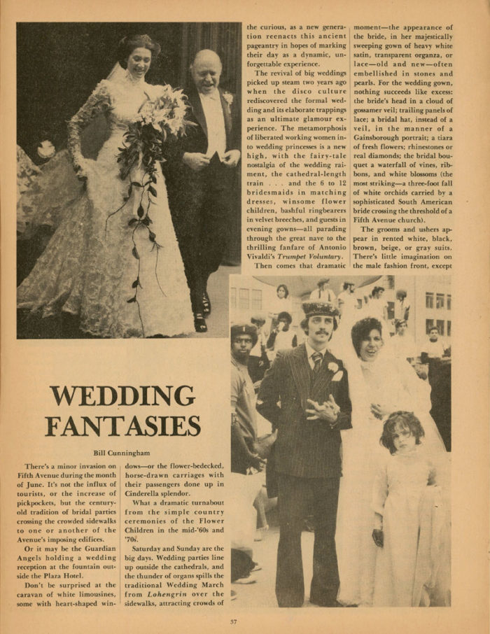 "Wedding Fantasies" 3-page article by Bill Cunningham