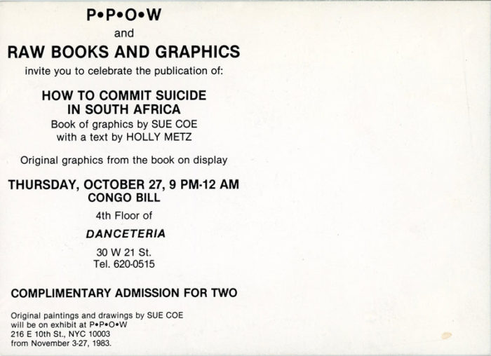 PPOW Sue Coe Holly Metz Danceteria Back