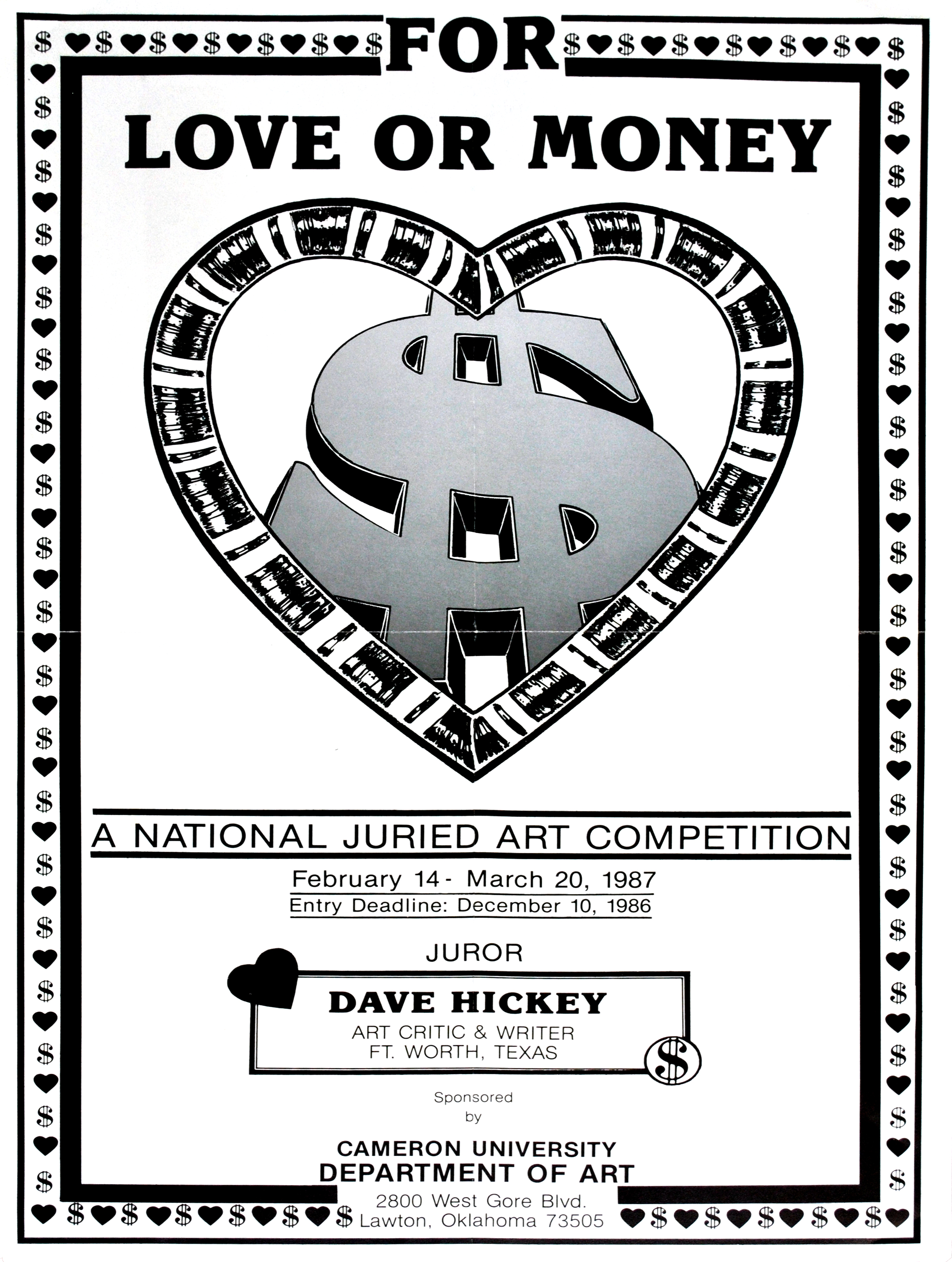 Gallery 98 | Dave Hickey, Cameron University, For Love or Money, Poster,  1987, image size:2272x3011
