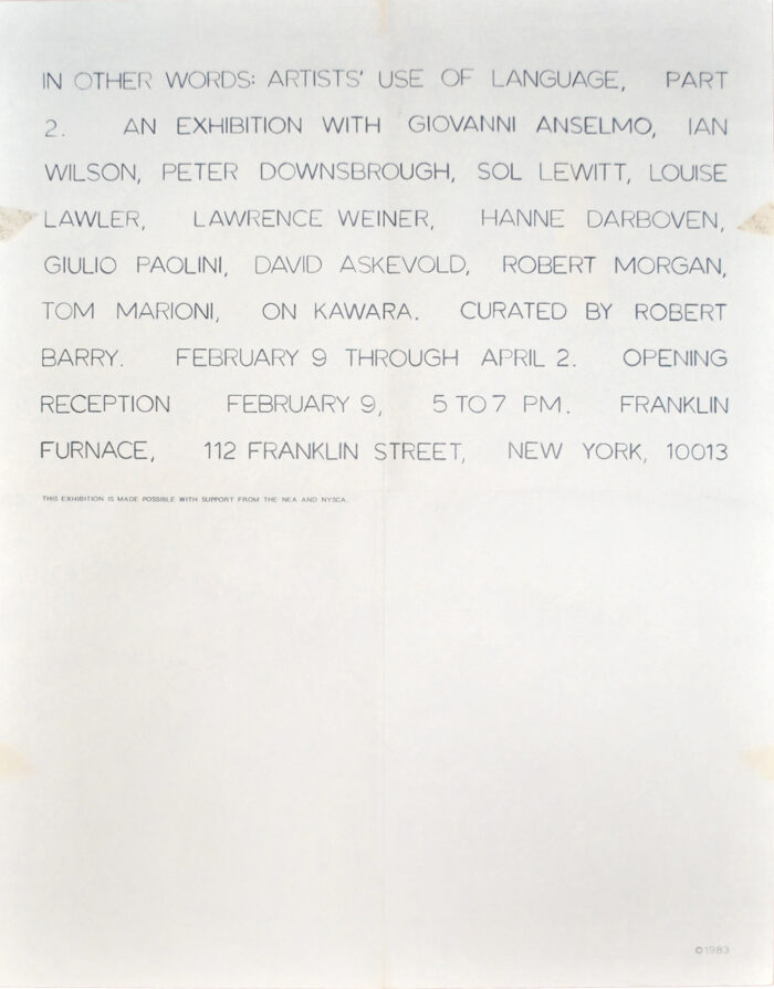 Gallery 98 Group Show with Sol Lewitt, Louise Lawler, Lawrence Weiner