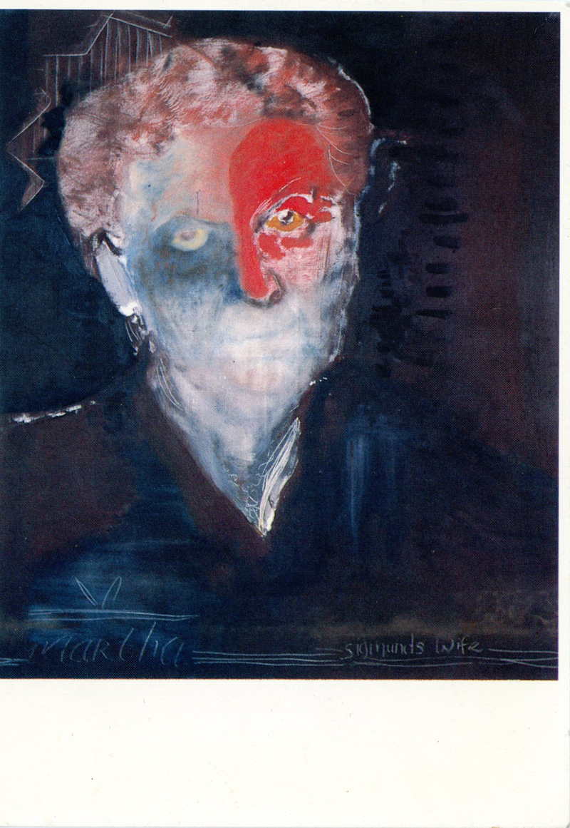 Gallery 98 Marlene Dumas, “Martha — Sigmunds Wife” (1984), painting from “The Eyes of the Night Creatures,” postcard, Art Unlimited Amsterdam, NL, 1985. photo