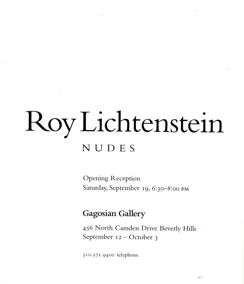 Gallery 98 Roy Lichtenstein Nudes Folded Card Gagosian Gallery 1998