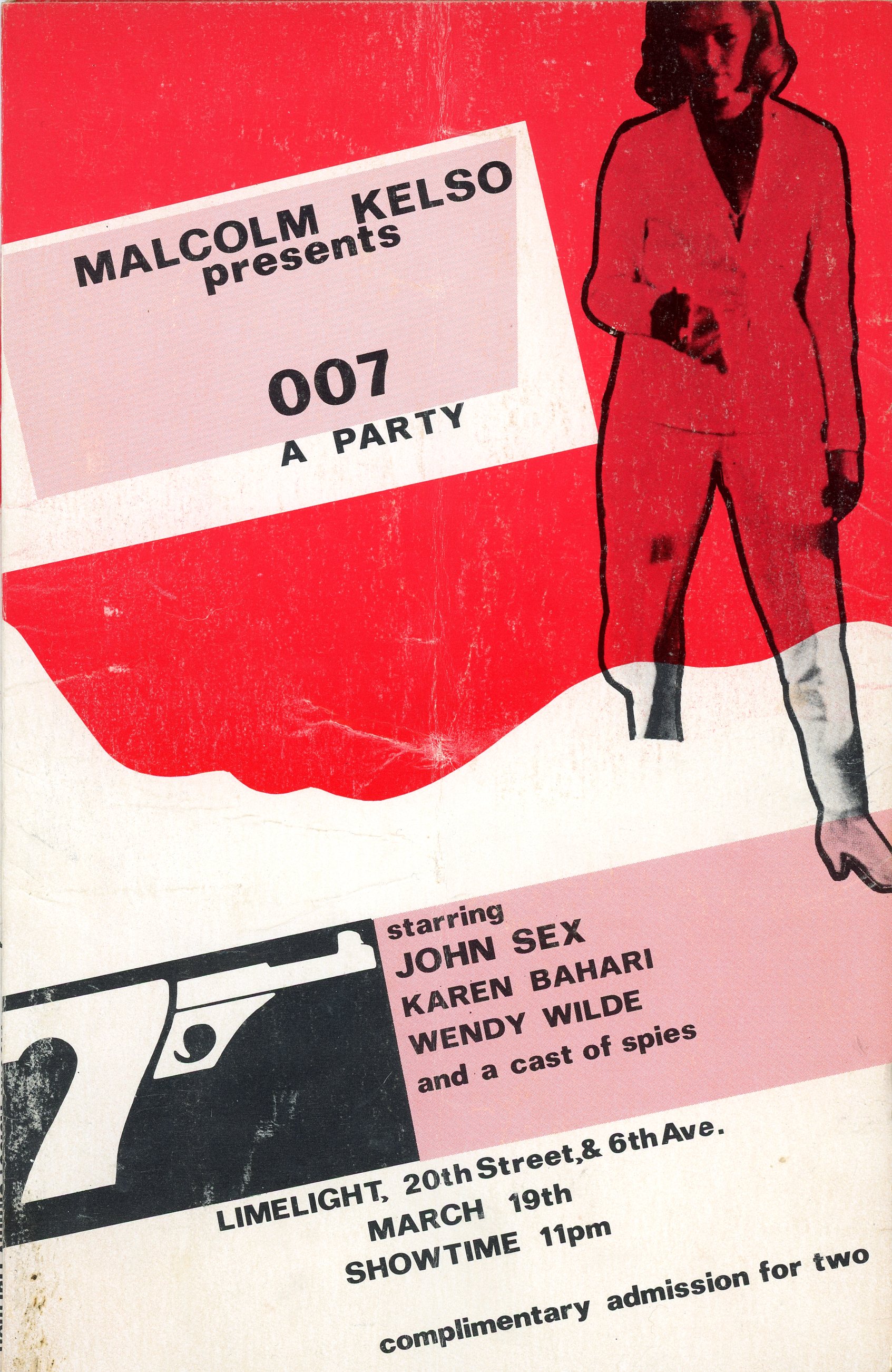 Gallery 98 | 007 Party, with John Sex, and others, Presented by Malcolm  Kelso, Three-Fold Card, Limelight, 1988